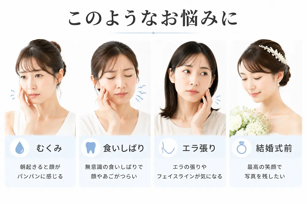 むくみ・食いしばり・エラ張り・結婚式前などのお悩み例
