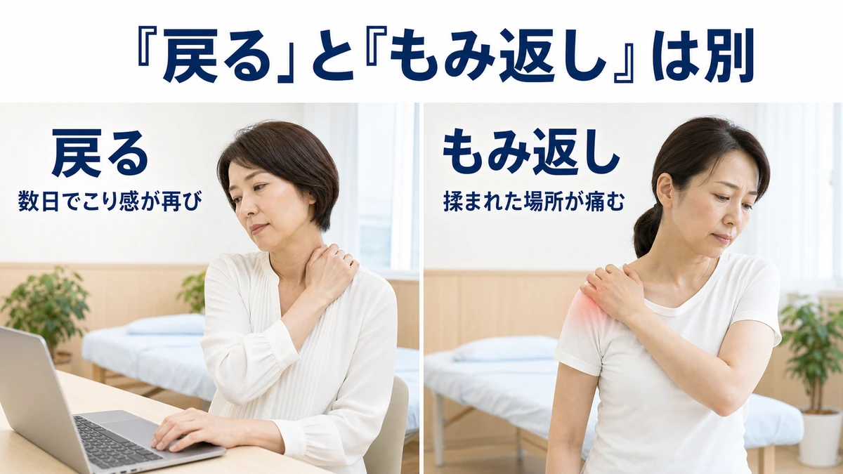 マッサージ後にこりが再び現れる状態と揉まれた場所が痛むもみ返しの違い