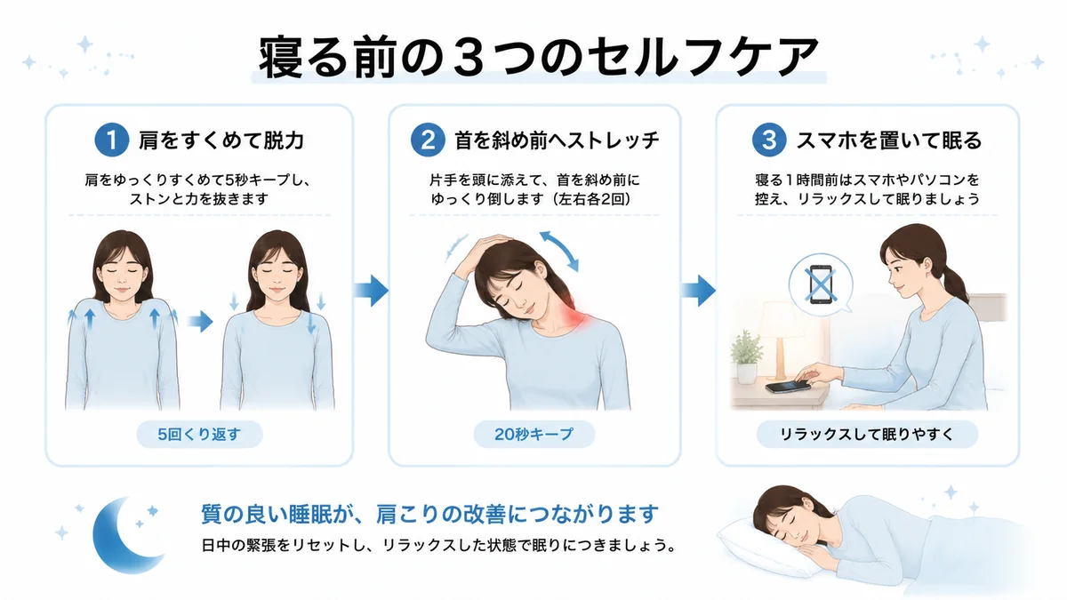 夜中の肩こり対策として寝る前にできる3つのセルフケア