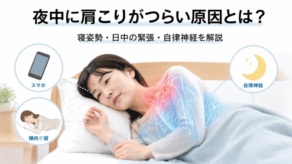 夜中に肩こりがつらくなる原因を寝姿勢・日中の緊張・自律神経から解説する図