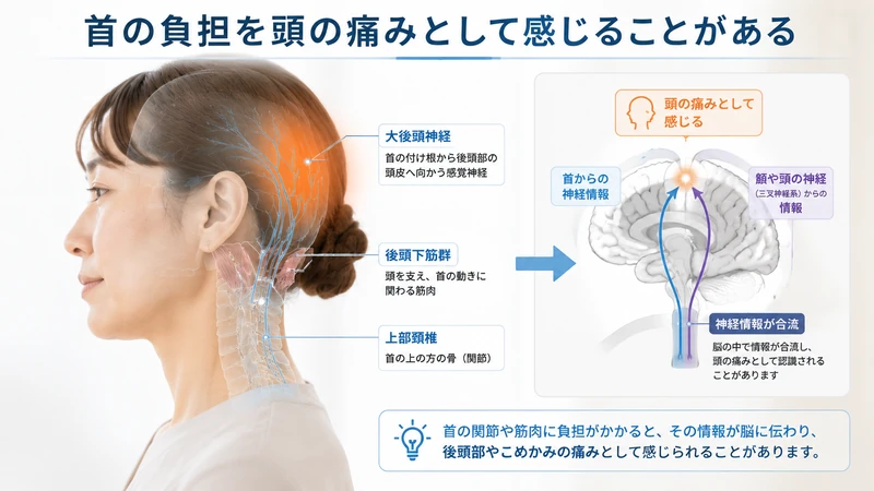 頚原性頭痛で首から後頭部へ痛みが伝わる仕組み