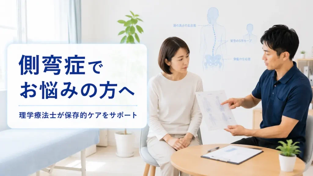 側弯症について理学療法士から説明を受ける女性