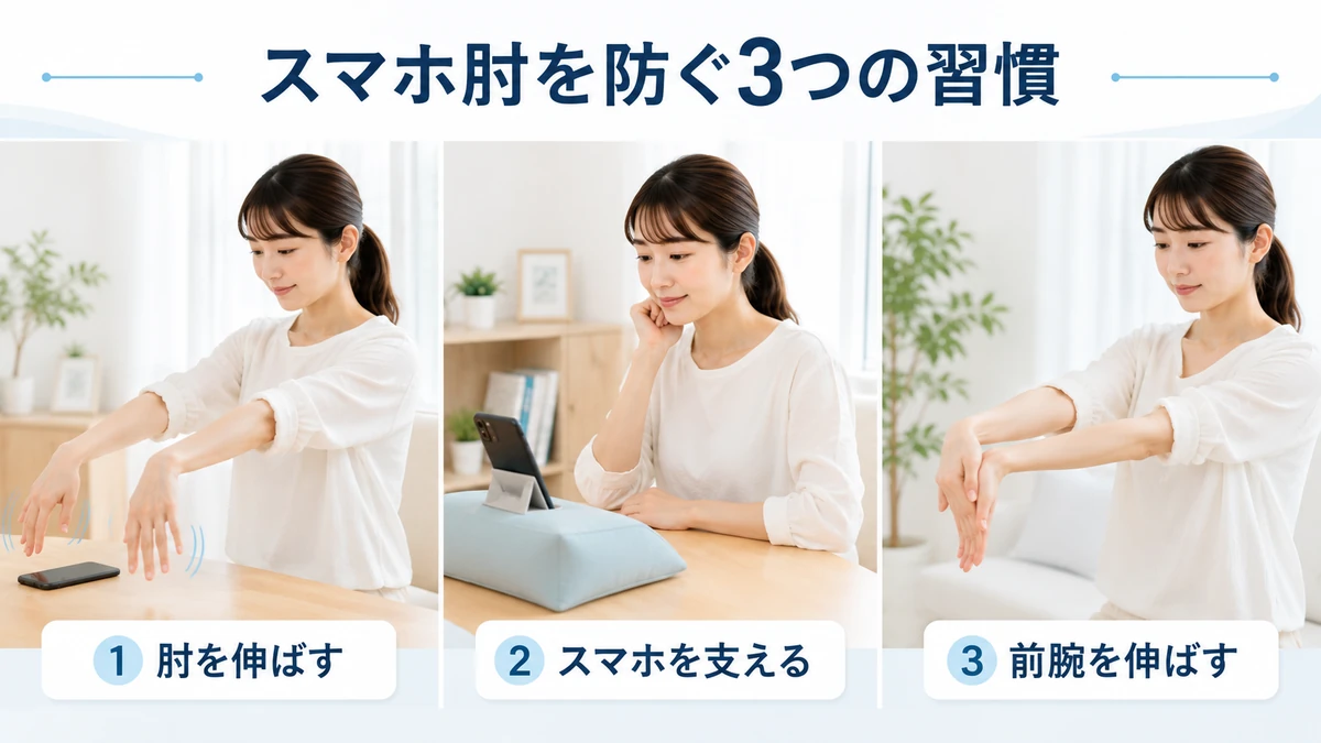 肘を伸ばす休憩とスマホスタンド、前腕ストレッチによるスマホ肘の予防方法