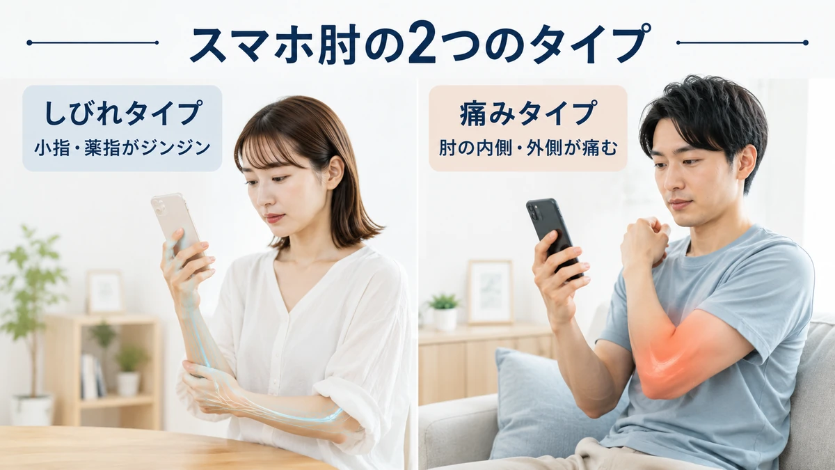 スマホ肘の小指と薬指がしびれるタイプと肘が痛むタイプの比較