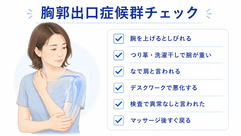 胸郭出口症候群でみられる腕のしびれや重だるさの症状チェック図