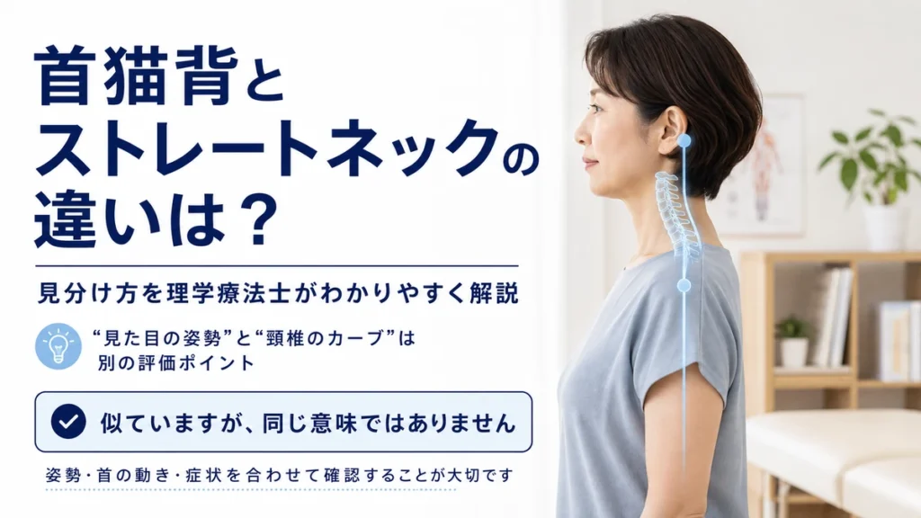 首猫背とストレートネックの違いを頭の位置と頸椎のカーブから解説する画像