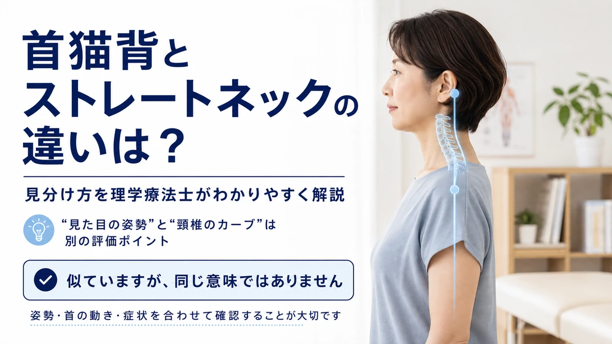 首猫背とストレートネックの違いを頭の位置と頸椎のカーブから解説する画像