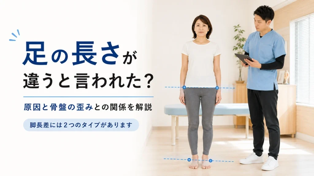 足の長さの左右差を理学療法士が姿勢から評価している様子