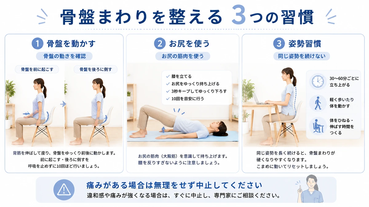 骨盤まわりを整える3つの習慣のセルフケア方法