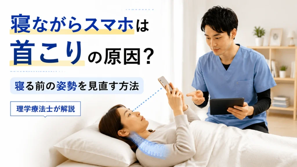 寝ながらスマホによる首こりの原因を理学療法士が解説する画像