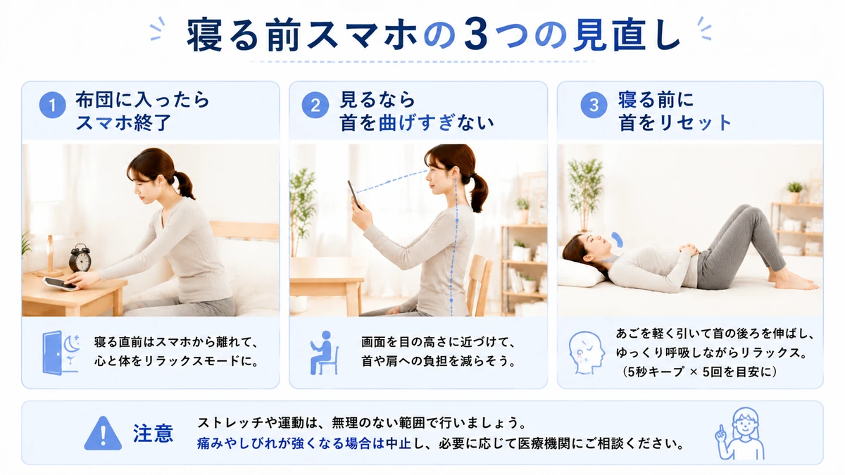 寝る前スマホによる首こり対策セルフケア
