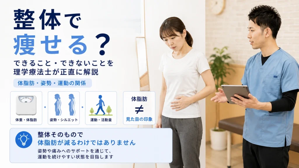 整体で痩せるのか体脂肪と姿勢と運動の関係を理学療法士が解説する画像