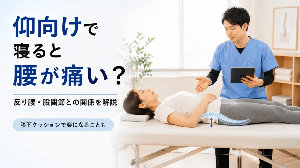 仰向けで寝たときの腰の痛みを理学療法士が評価している様子