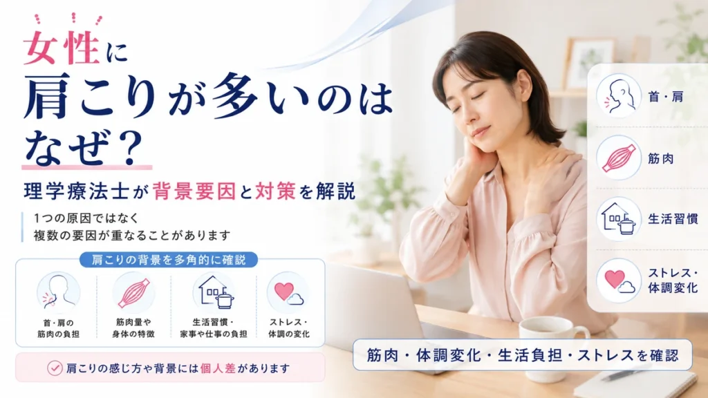 女性に肩こりが多い背景を筋肉や生活習慣体調変化ストレスから解説する画像