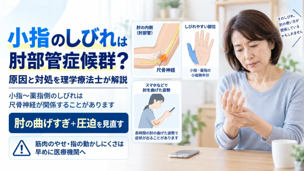 小指と薬指のしびれと肘部管症候群の関係を尺骨神経から解説する画像