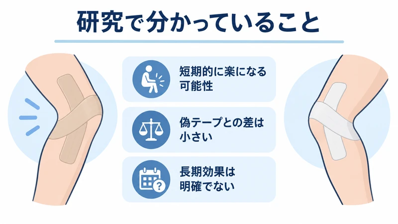 キネシオテーピングの短期効果と偽テープとの差を整理した図解