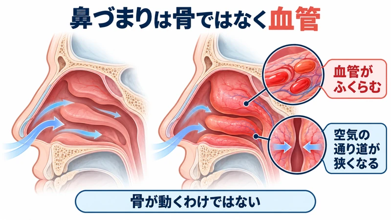 鼻粘膜の血管がふくらんで空気の通り道が狭くなる鼻づまりの仕組み
