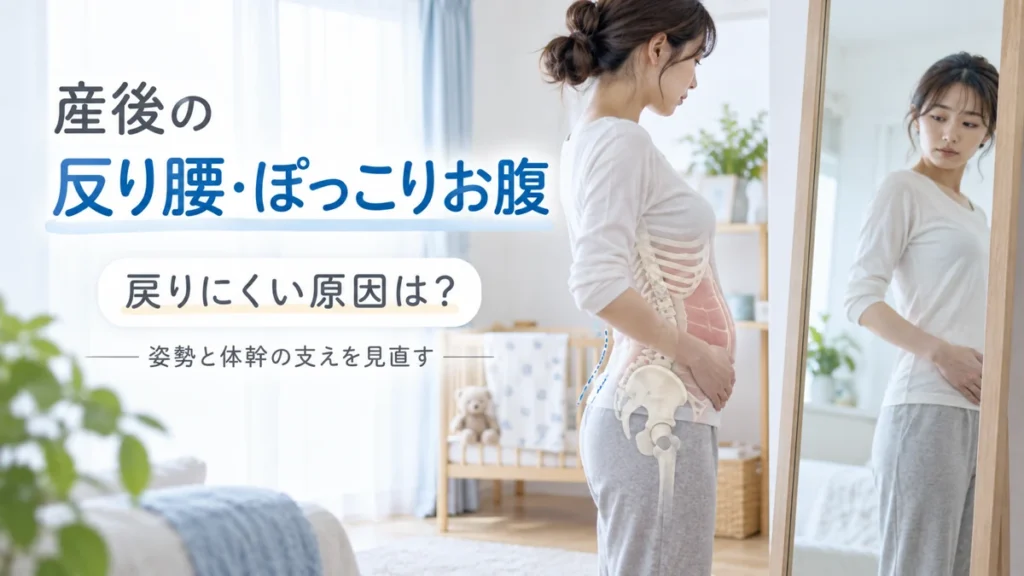 産後の反り腰とぽっこりお腹に関わる肋骨骨盤腹壁の位置を示す画像