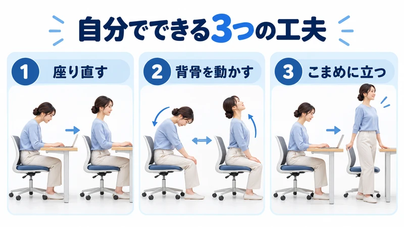 鼻づまりが気になるときに体を起こし背骨を動かしこまめに立つセルフケア