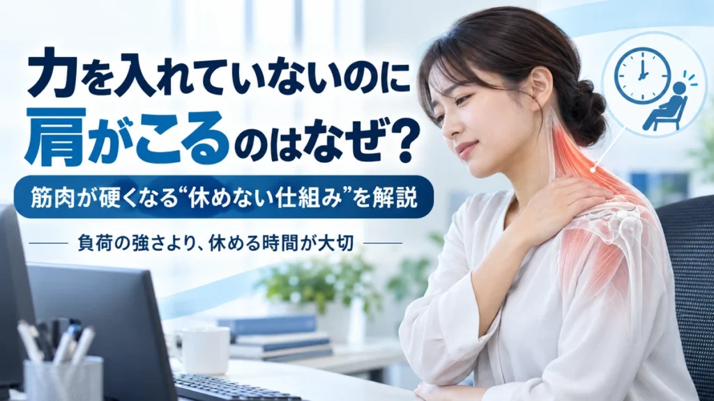 力を入れていないのに肩の筋肉が硬くなる休めない仕組みを示す画像