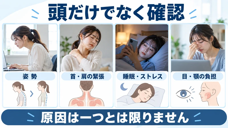 肩こりや頭痛に関わる姿勢首肩の緊張睡眠目や顎の負担を整理した図解