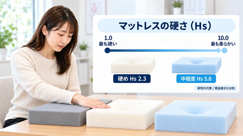 欧州標準化委員会のHsスケールによるマットレスの硬さの表し方の図解
